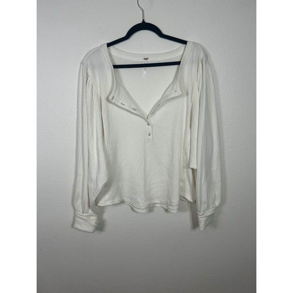 Free People Quinn Knit Top Ivory Women XL Cotton Blend Comfort Beach Summer - Picture 3 of 8